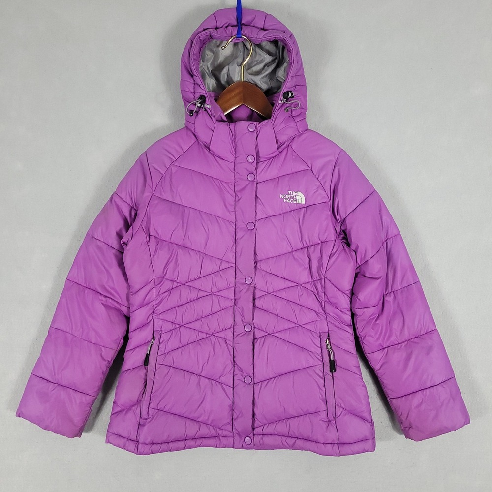 The North Face Puffer Jacket Womens L Purple Quilted Hooded Nylon Summit Series